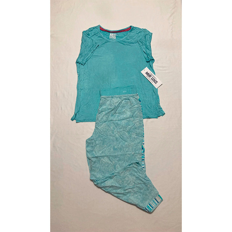 Muk Luks Pajama Set 2 Piece Blue Soft Paisley L