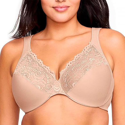 Glamorise Low Cut Wonderwire Lace Bra Underwire Nude 42H