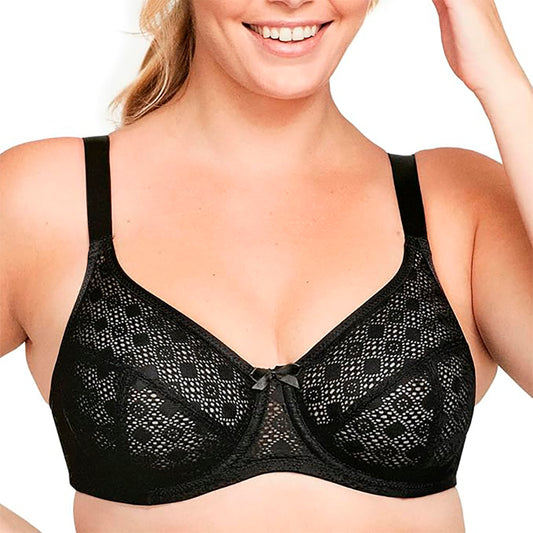 Glamorise Full Lace Comfort Wonderwire Underwire Black 34DD