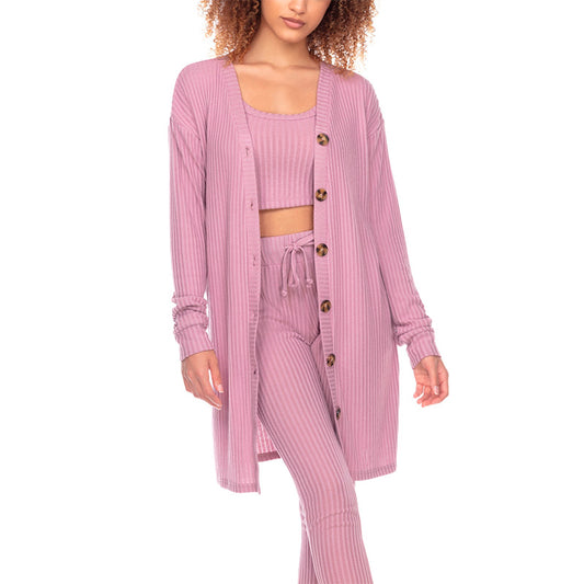 Honeydew Off Duty Rib Knit Lounge Cardigan Rose Gold M