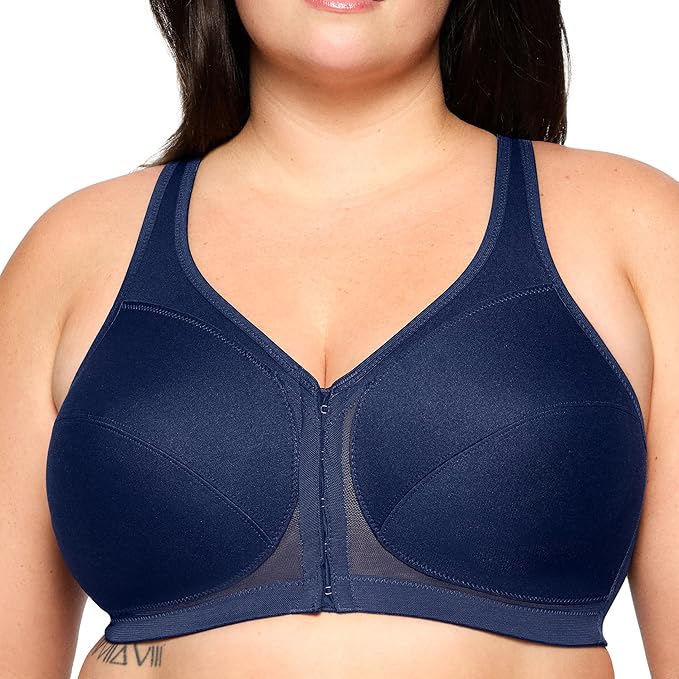 GLAMORISE Full Figure Plus Size Front-Closure Posture Back Wirefree BLUE 38DD
