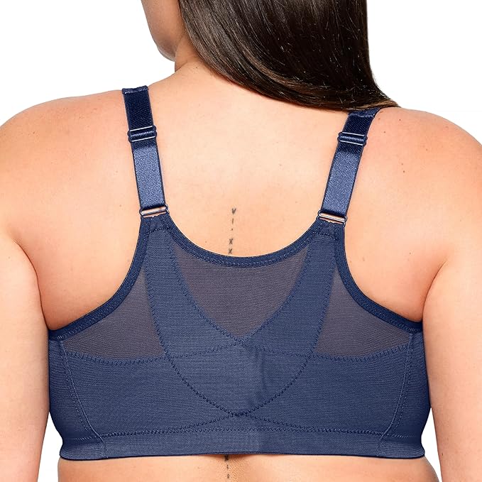 GLAMORISE Full Figure Plus Size Front-Closure Posture Back Wirefree BLUE 38DD