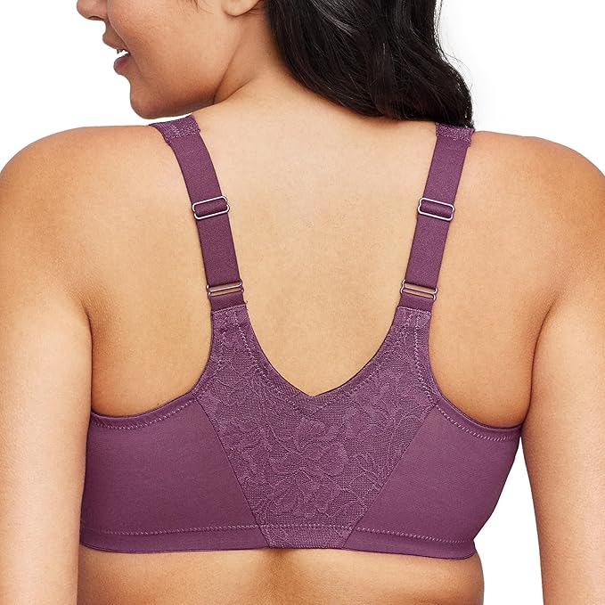 GLAMORISE Plus Size Lacey T-Back Wonderwire Bra Underwire PURPLE 46DD
