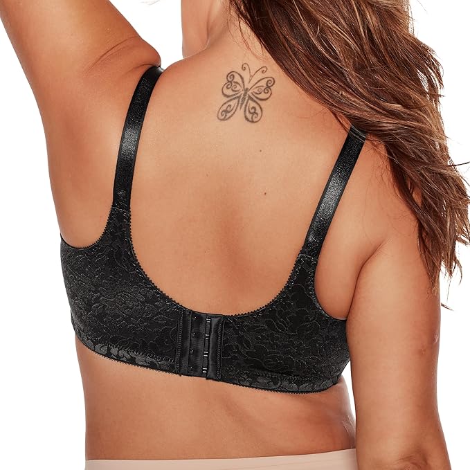 BALI Wireless Lace Bra, Double Support Lace BLACK 42DD
