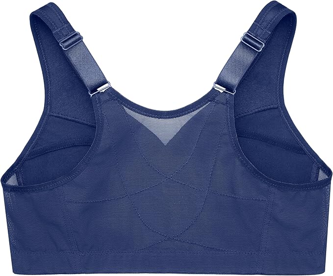 GLAMORISE Full Figure Plus Size Front-Closure Posture Back Wirefree BLUE 38DD