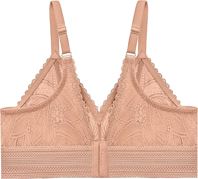 GLAMORISE Plus Size Luxe Lace Bralette Wirefree CAPPUCCINO 42DD