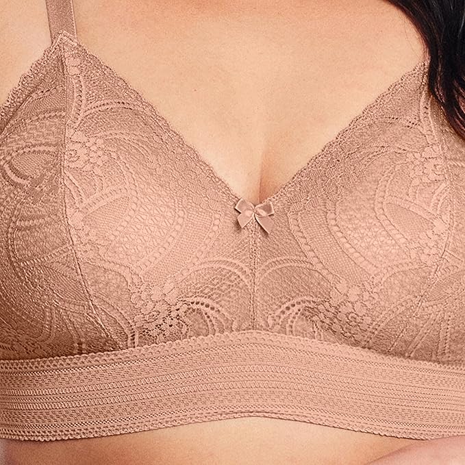 GLAMORISE Plus Size Luxe Lace Bralette Wirefree CAPPUCCINO 42DD