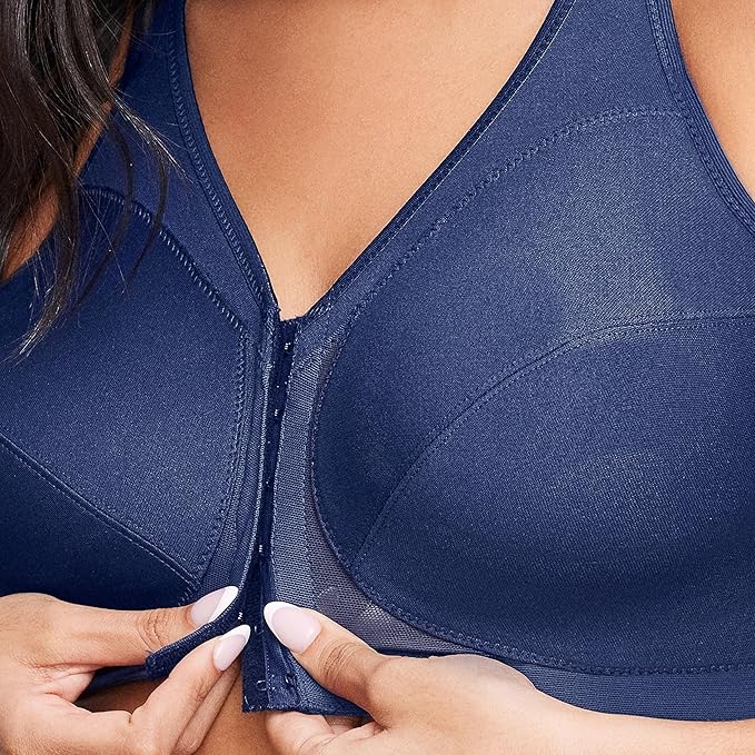 GLAMORISE Full Figure Plus Size MagicLift Front-Closure Posture Back BLUE 38DD