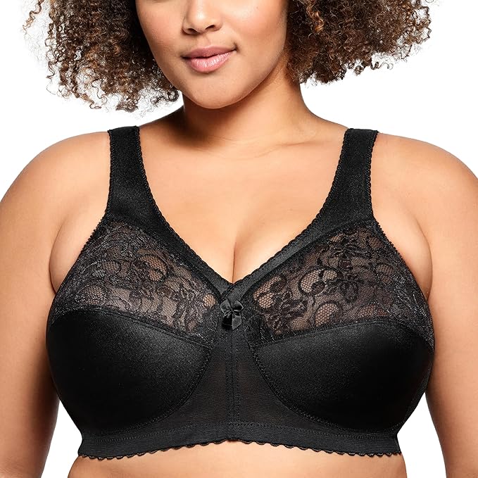 GLAMORISE Full Figure Plus Size Wirefree Support Bra BLACK 38DD