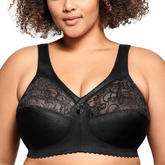 GLAMORISE Full Figure Plus Size Wirefree Support Bra BLACK 38DD