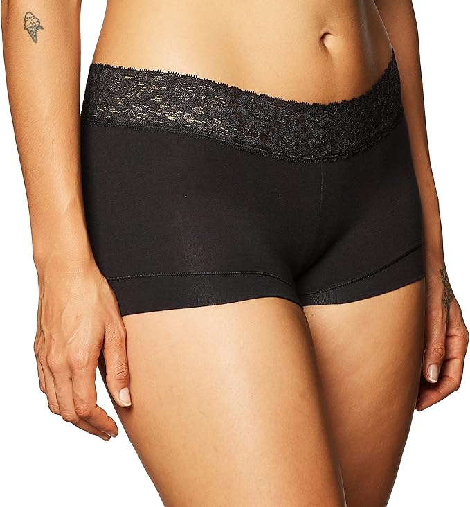 MAIDENFORM Dream Cotton With Lace Boyshort BLACK M