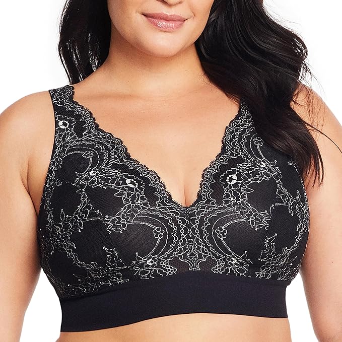 GLAMORISE Lace Plunge Bralette Wirefree BLACK 40DD