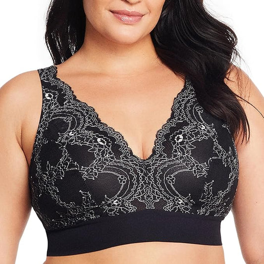 GLAMORISE Lace Plunge Bralette Wirefree BLACK 40DD