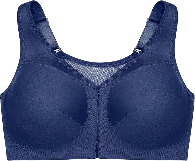 GLAMORISE Full Figure Plus Size Front-Closure Posture Back Wirefree BLUE 38DD
