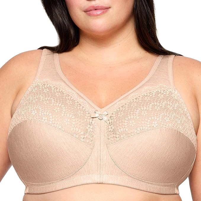 GLAMORISE Full Figure Plus Size MagicLift Moisture Control Wirefree CAFE 44DD