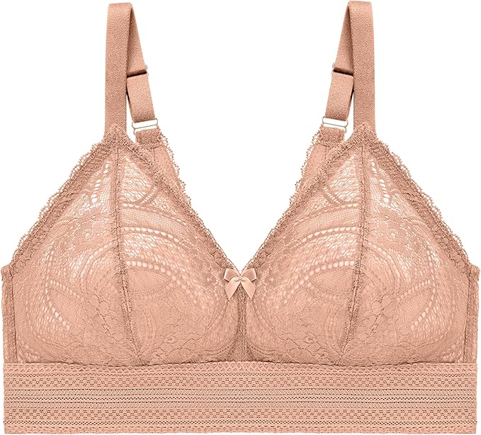 GLAMORISE Plus Size Luxe Lace Bralette Wirefree CAPPUCCINO 42DD