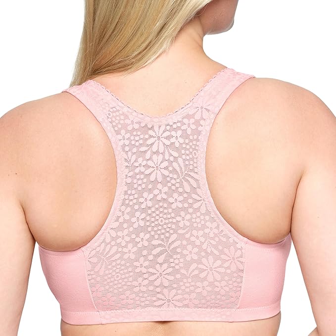 GLAMORISE Front-Closure Cotton T-Back Wirefree PINK 44BCD