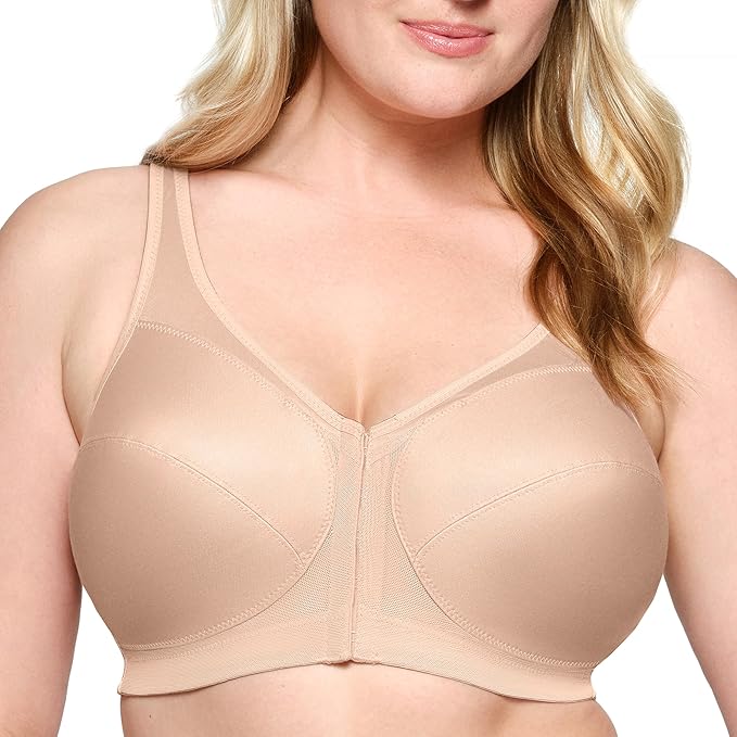 GLAMORISE Plus Size MagicLift Front-Closure Posture Back Bra Wirefree CAFÉ 40H