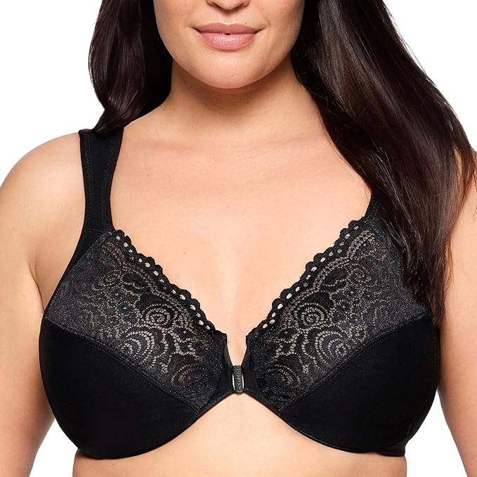 GLAMORISE Plus Size Wonderwire Front-Closure Bra Underwire BLACK 50C