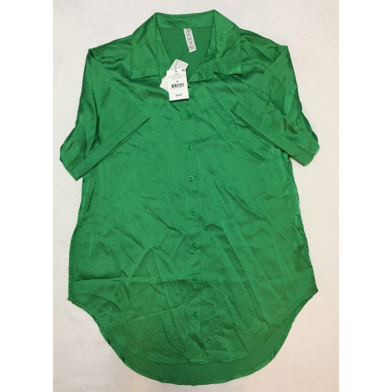 Cotton On Short Sleeve Satin Sleep Only Shirt Green XS