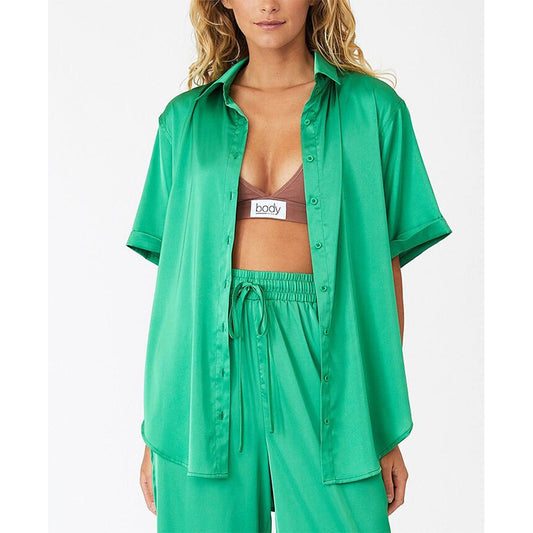 Cotton On Short Sleeve Satin Sleep Only Shirt Green XS