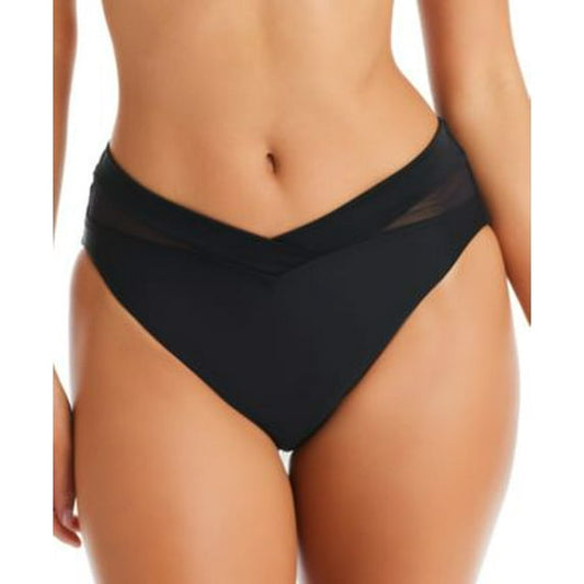 BAR III Natural Beauty V-Waist High Leg Black Bikini Bottoms BLACK S