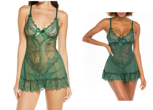 OH LA LA CHERI Soft Cup Babydoll Chemise & G-String Thong GREEN XL