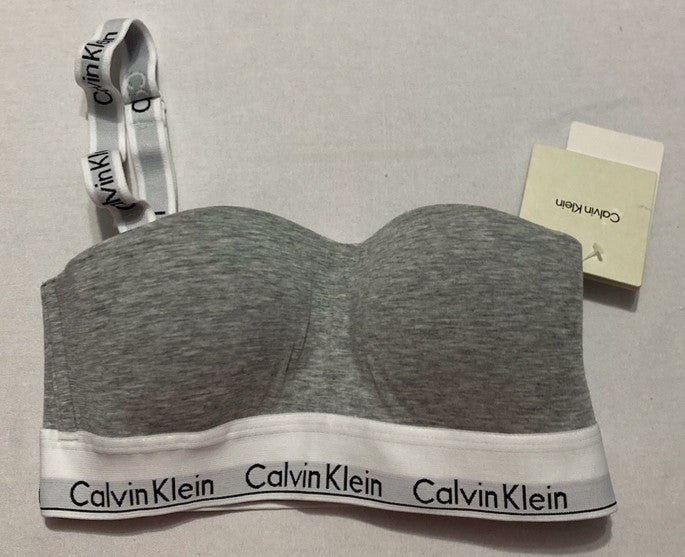 NWD CALVIN KLEIN Modern Cotton Lightly Lined Bandeau Bra GREY XS