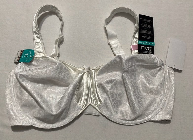 NWD BALI Minimizer Bra, Satin Tracings Underwire Bra WHITE 40D