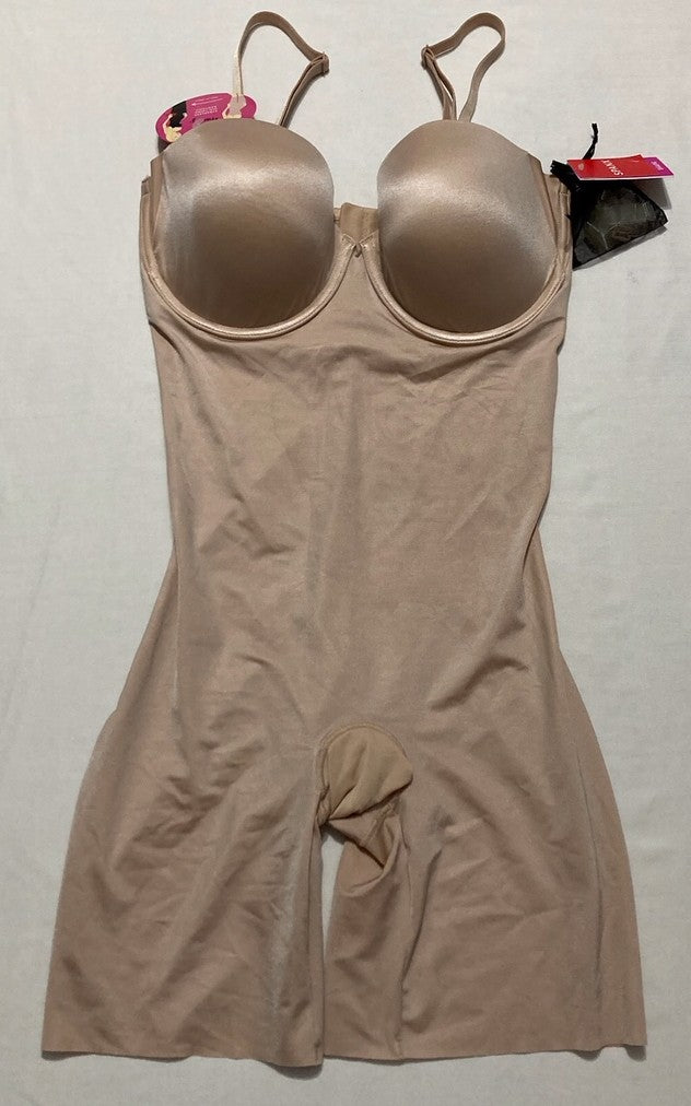 SPANX shape Suit Your Fancy Strapless Cupped Mid-Thigh Bodysuit CHAMPAGNE L