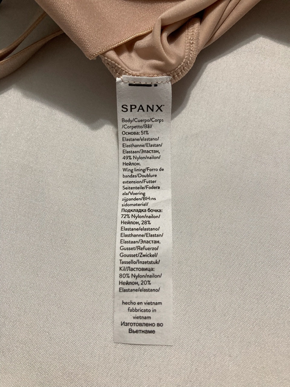 SPANX shape Suit Your Fancy Strapless Cupped Mid-Thigh Bodysuit CHAMPAGNE L