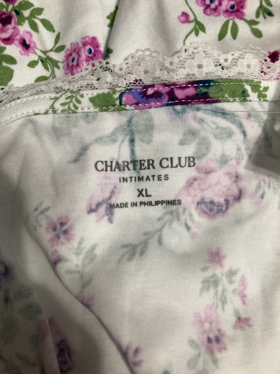 CHARTER CLUB Intimates Navy Lace Trim Chemise JANE FLORAL WHITE XL