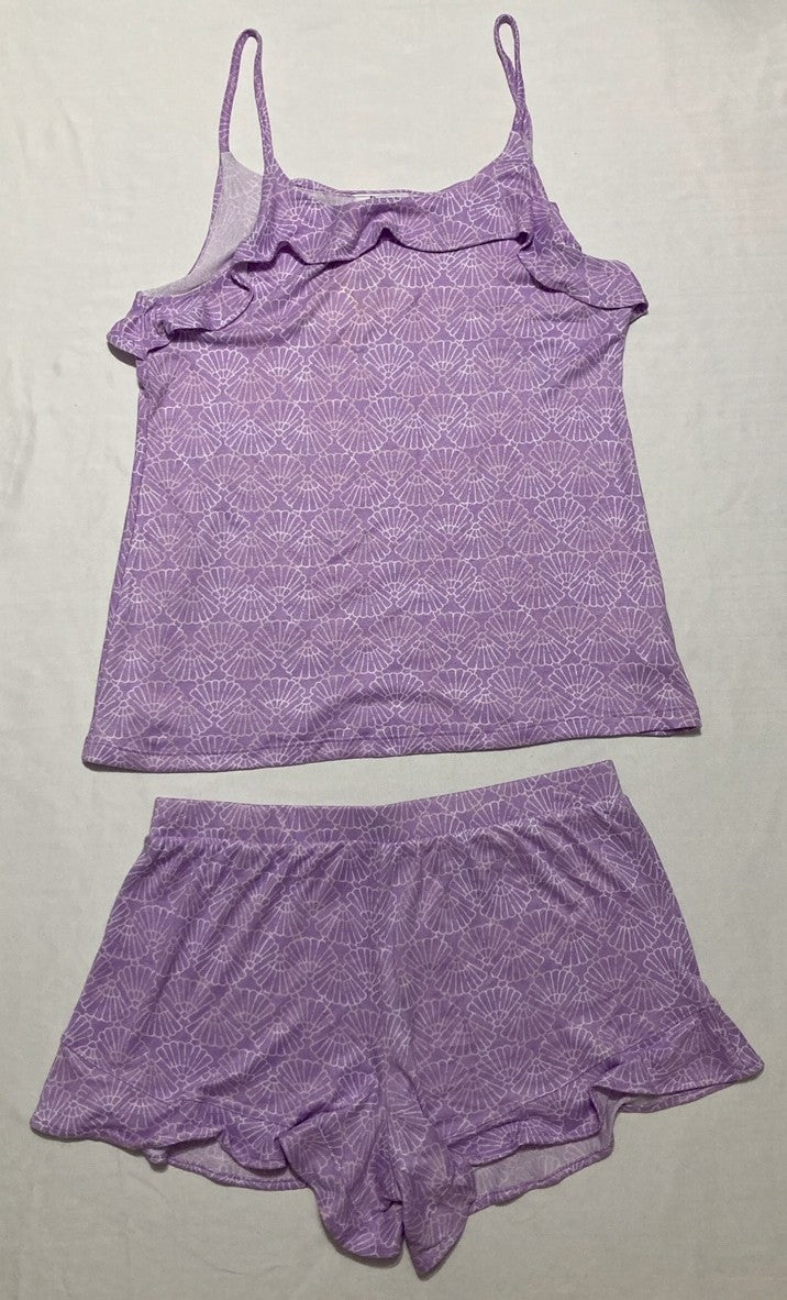 ROUDELAIN 2-Pc. Printed Ruffled Short Pajamas Set PURPLE M