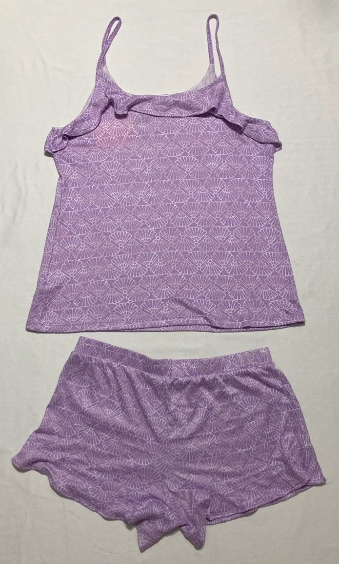 ROUDELAIN 2-Pc. Printed Ruffled Short Pajamas Set PURPLE M
