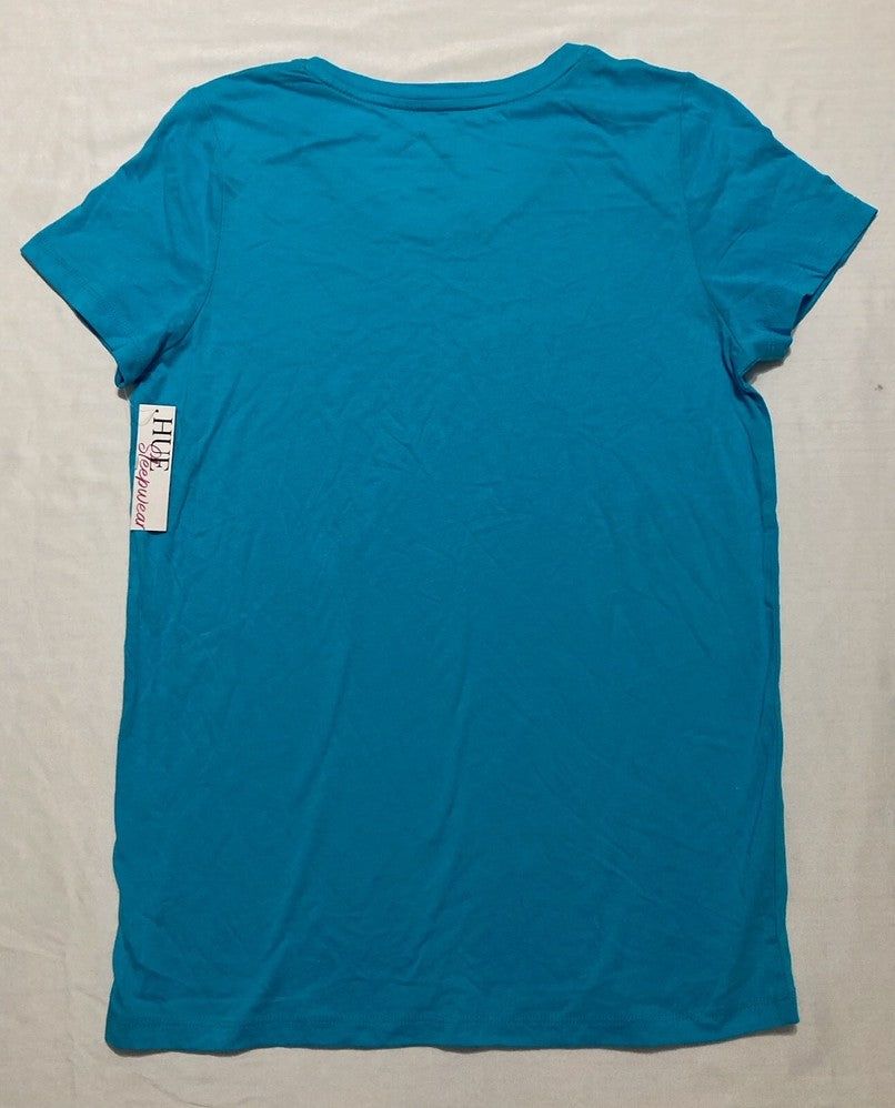 HUE Solid Short Sleeve V-Neck Sleep Tee BLUE S