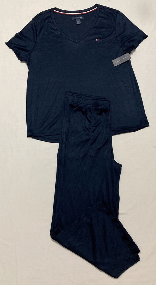 TOMMY HILFIGER Short Sleeve Polyester Pajama Set NAVY M