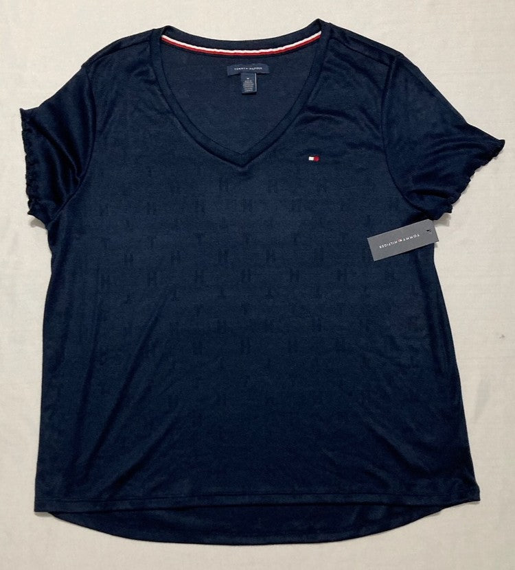 TOMMY HILFIGER Short Sleeve Polyester Pajama Set NAVY M