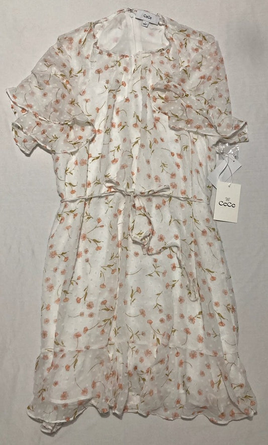 CECE Smocked Waist Short Flutter-Sleeve Dress FLORAL L