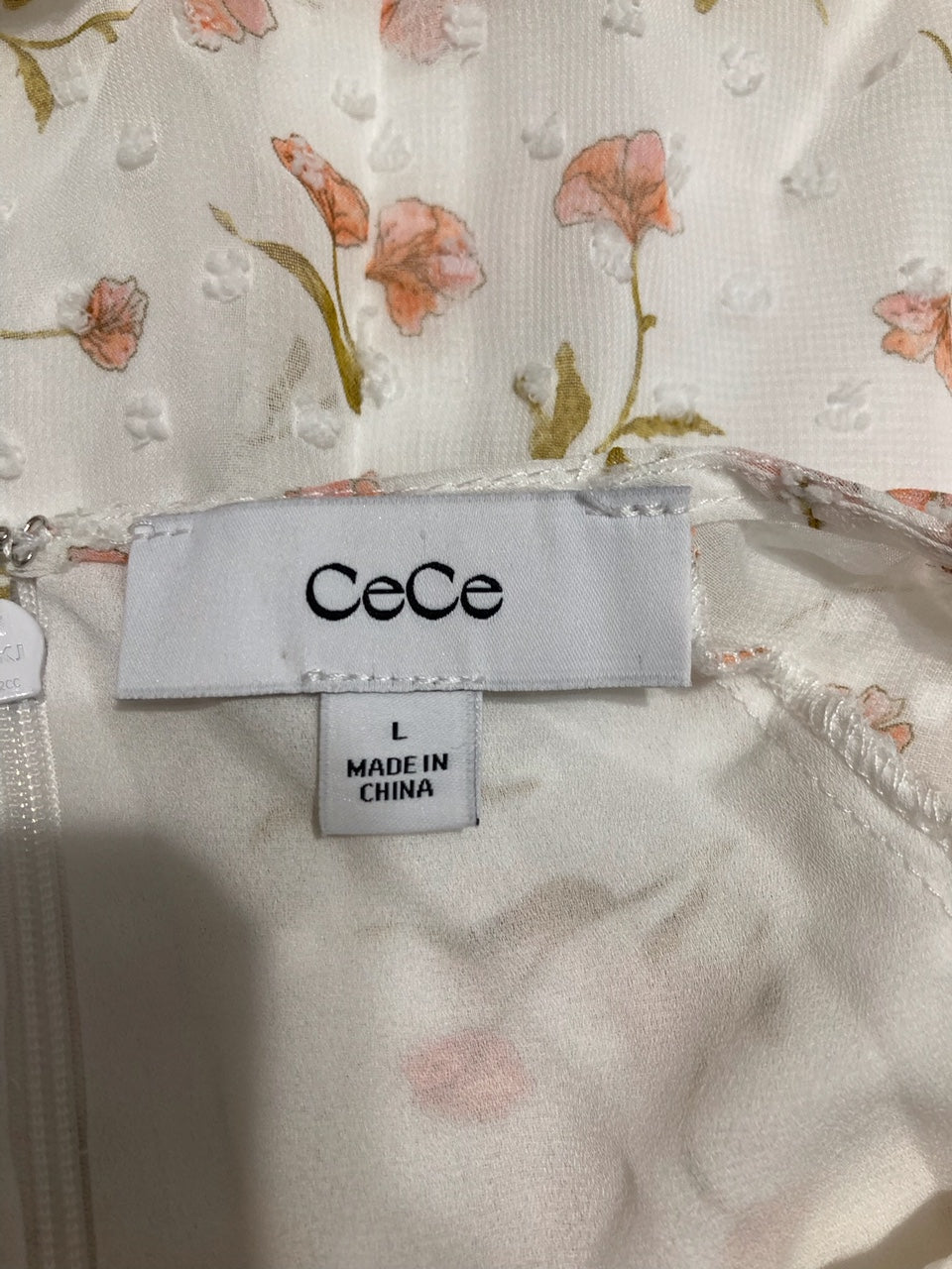 CECE Smocked Waist Short Flutter-Sleeve Dress FLORAL L