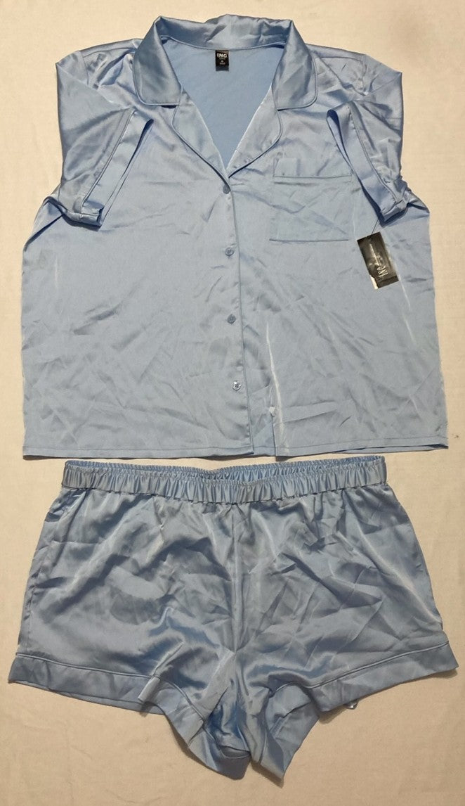 INC Stretch Satin Short-Sleeve Pajama Set BLUE XL
