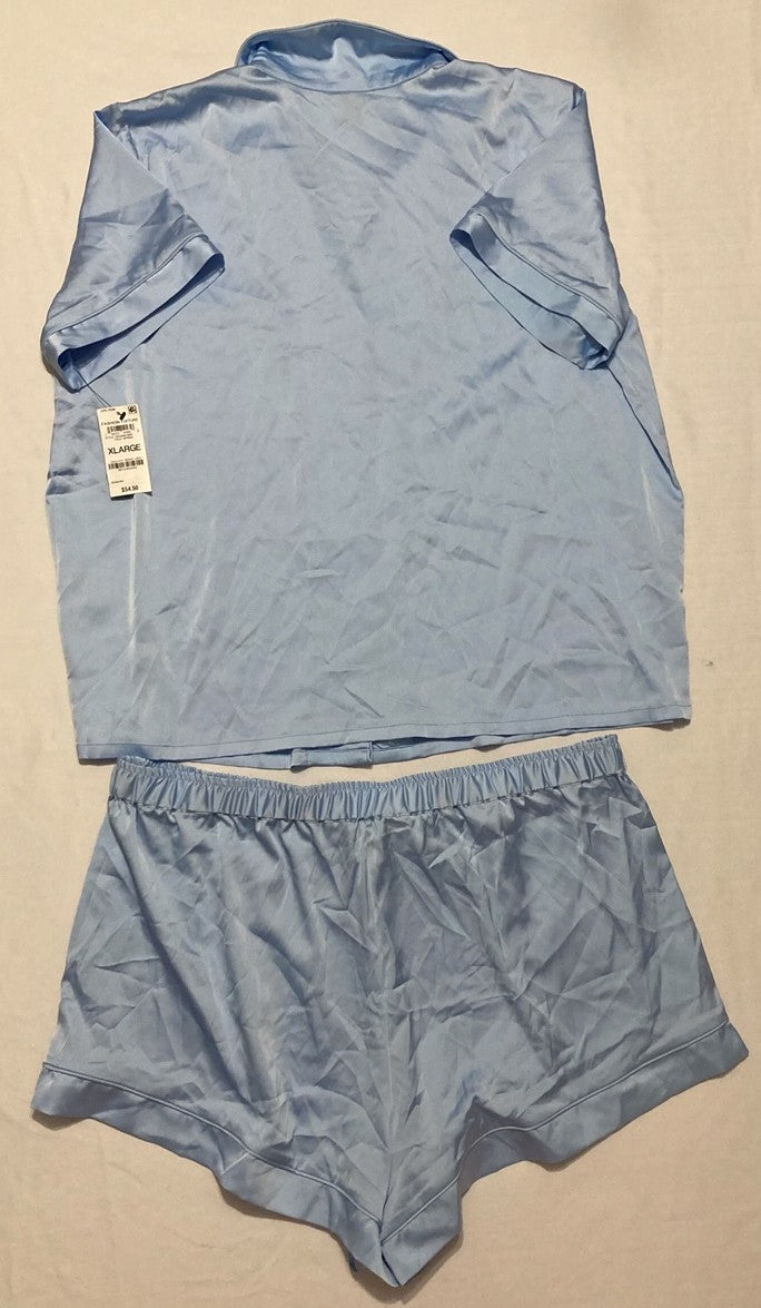 INC Stretch Satin Short-Sleeve Pajama Set BLUE XL