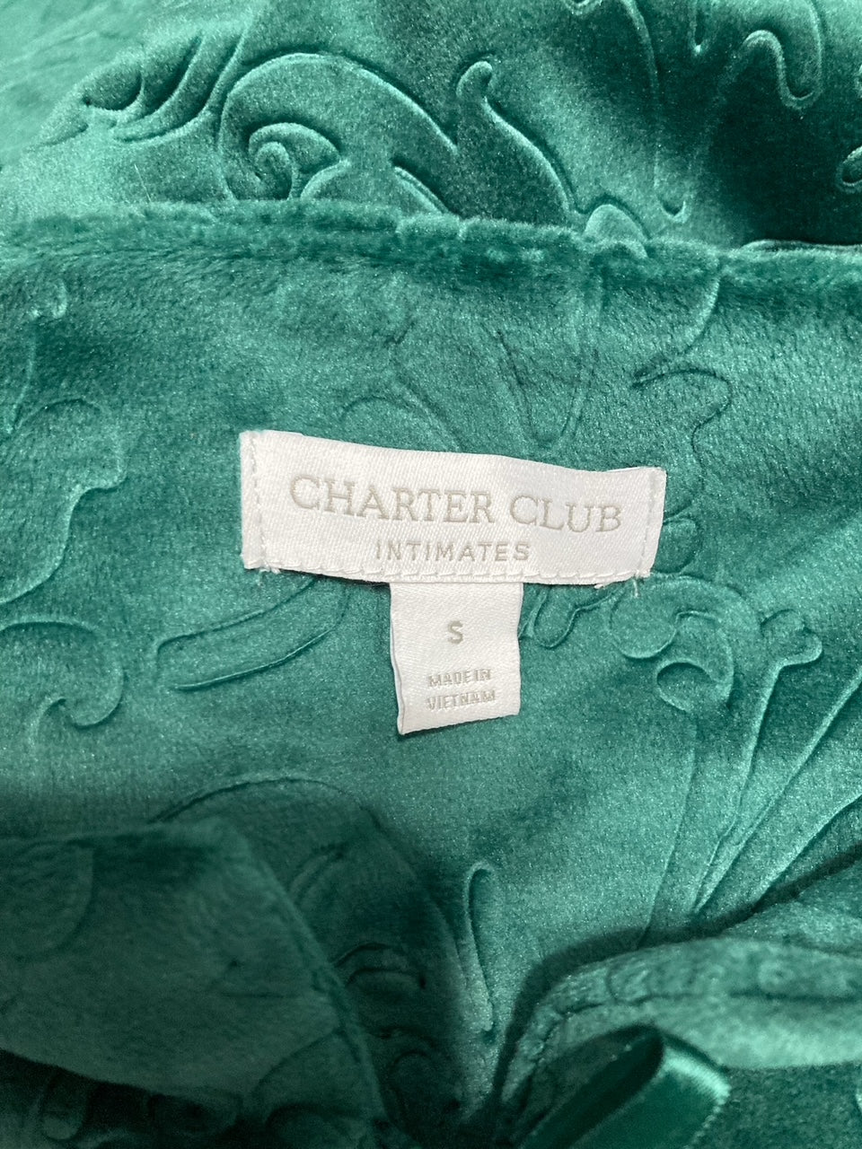CHARTER CLUB Green Embossed Velour Zip-front Robe GREEN S