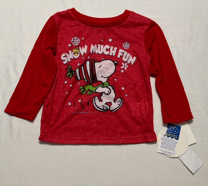 PEANUTS Snow Much Fun Long Sleeves Pajama Top RED 2T