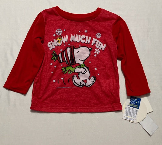 PEANUTS Snow Much Fun Long Sleeves Pajama Top RED 2T