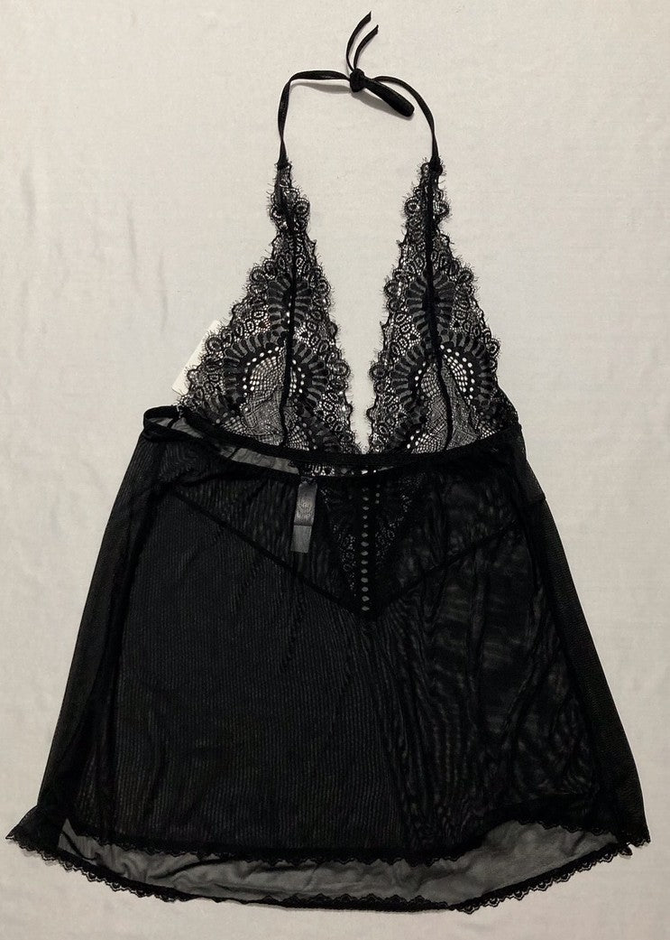 ICOLLECTION Sylvie Lace Halter Chemise Lingerie BLACK L