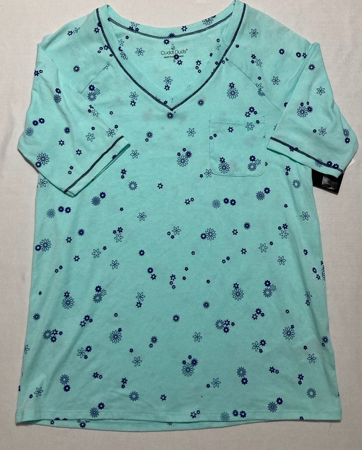 CUDDL DUDS Printed Elbow-Sleeve Top BLUE S