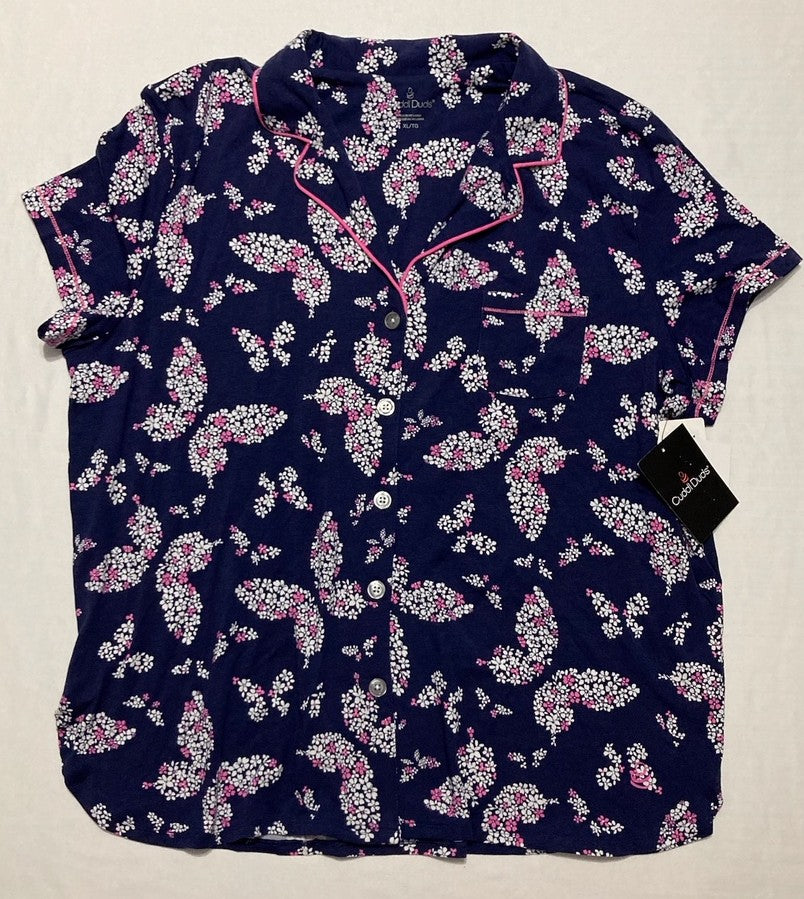 CUDDL DUDS Short Sleeve Notch Collar Top NAVY XL