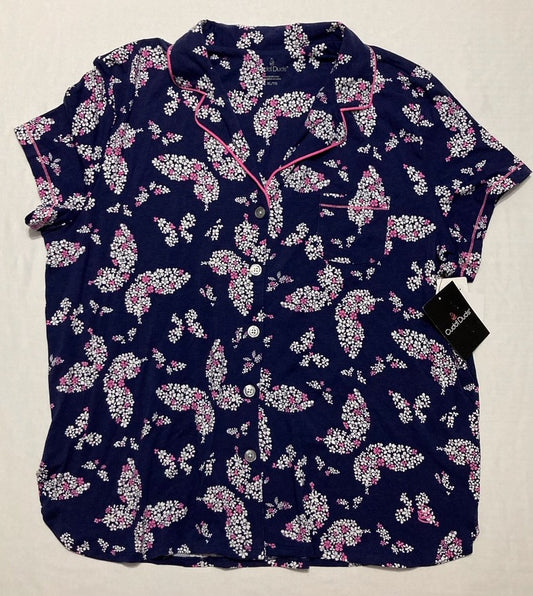 CUDDL DUDS Short Sleeve Notch Collar Top NAVY XL