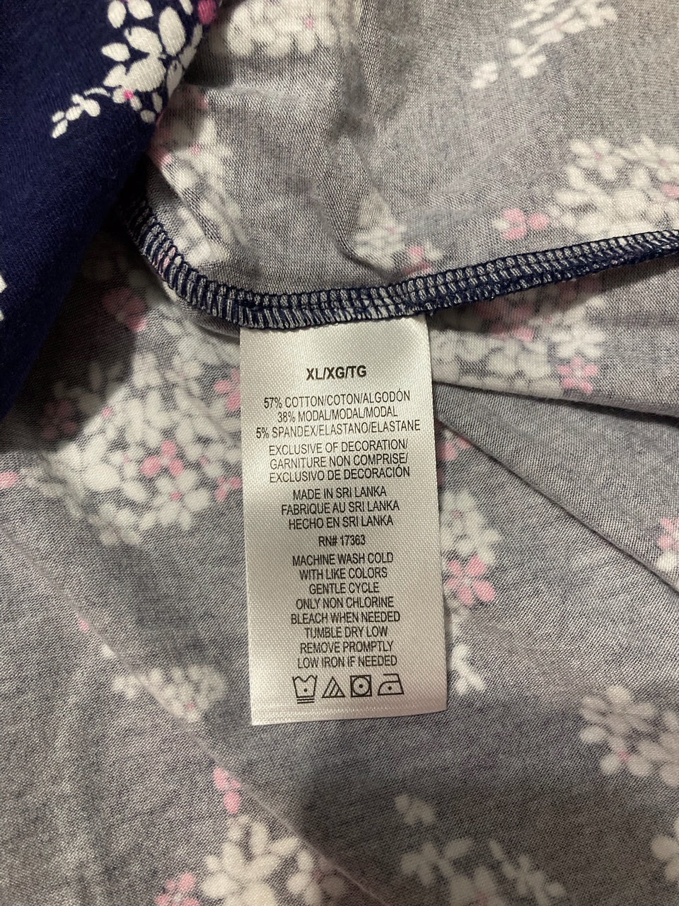 CUDDL DUDS Short Sleeve Notch Collar Top NAVY XL