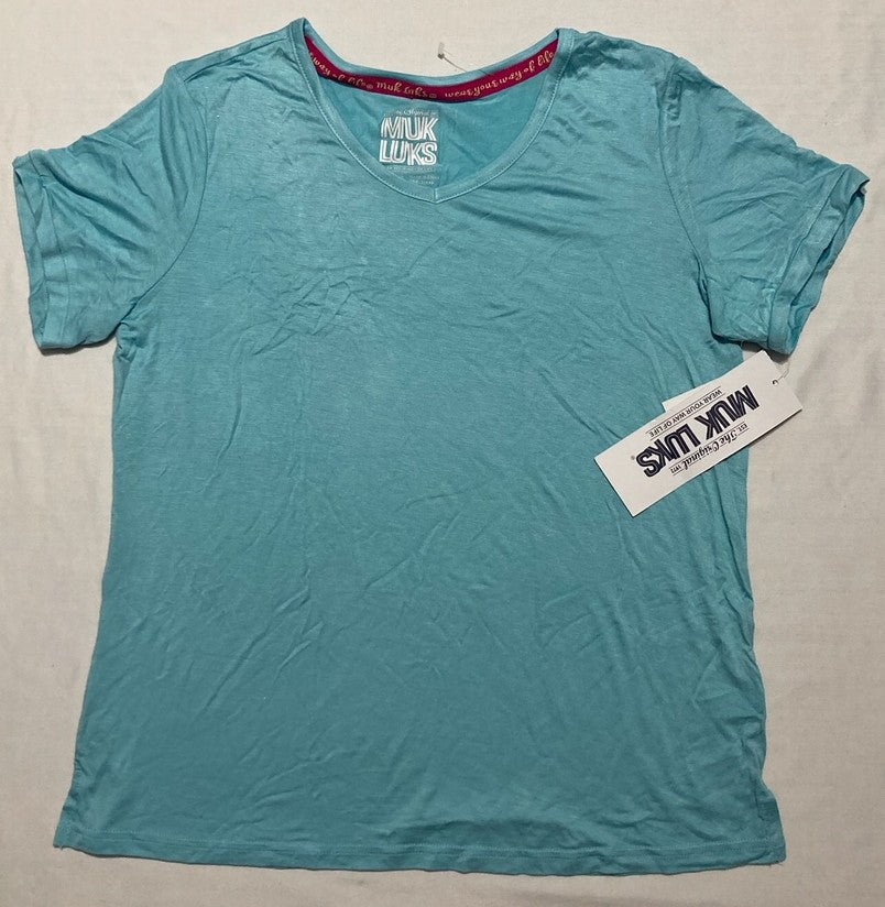 MUK LUKS Cloud Knit Short Sleeve T-Shirt BLUE S